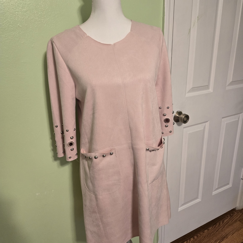 NWT Vince Camuto 3/4 Sleeve Pink Faux Suede Mini Dress with Studded Sleeves
